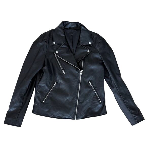 Uniqlo Zip Faux Leather Black Moto Biker Grunge Edgy Biker Classic Jacket-S - Picture 1 of 5